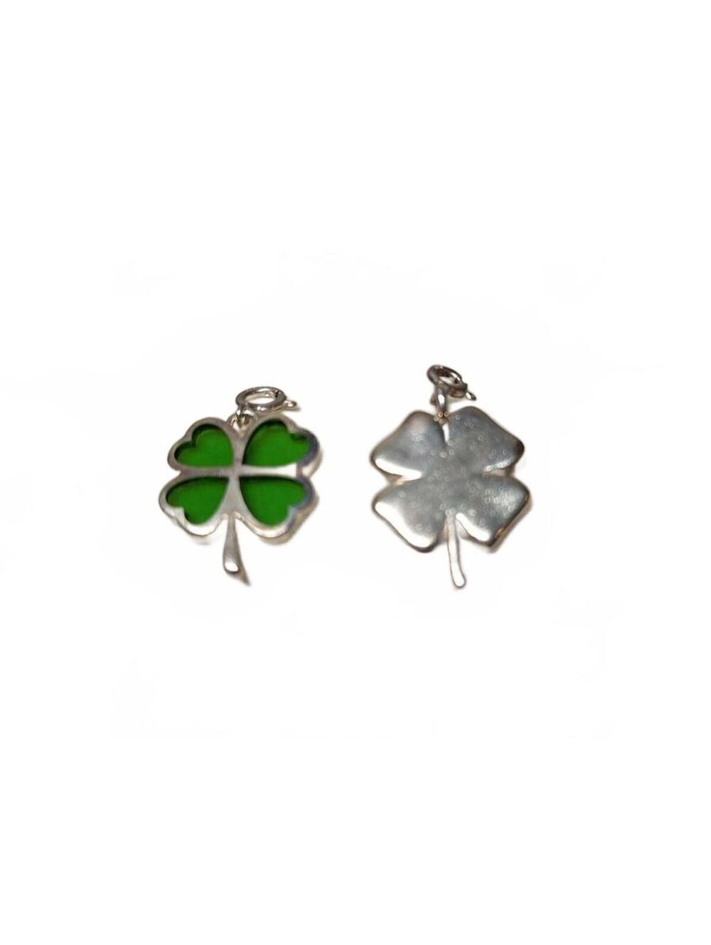 Sterling silver charms shamrock clover with green enamel set of 2